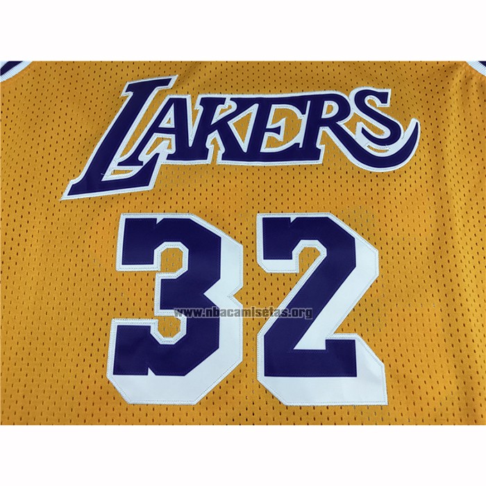 Camiseta Los Angeles Lakers Magic Johnson NO 32 Hardwood Classics Throwback Amarillo